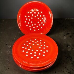 Waechtersbach Red Polka Dot Plates Set of 4 Vintage West Germany 10Inch Plates